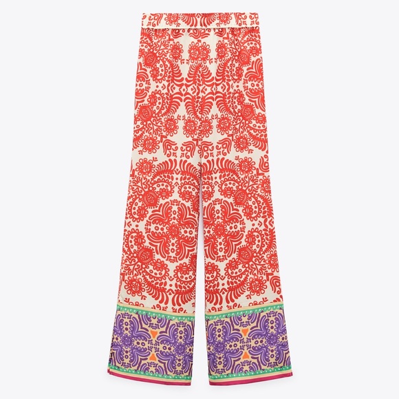 NWT Zara Orange & Purple Printed Wide Flared Leg Pajama Style Pants - S - Picture 14 of 14